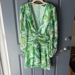 Vibrant Green Leaf Print Dress